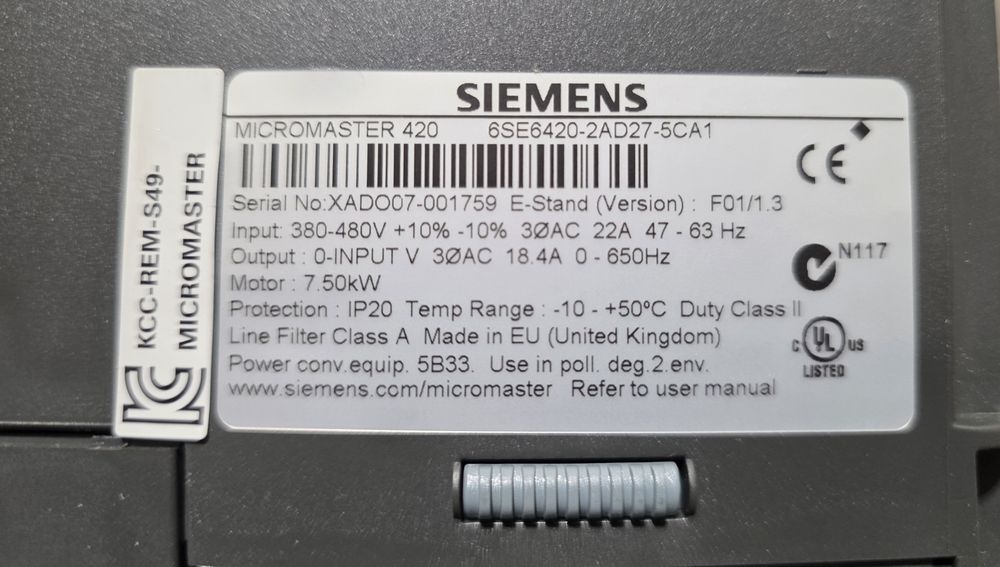 Siemens micro master 420 (7.5 kW)