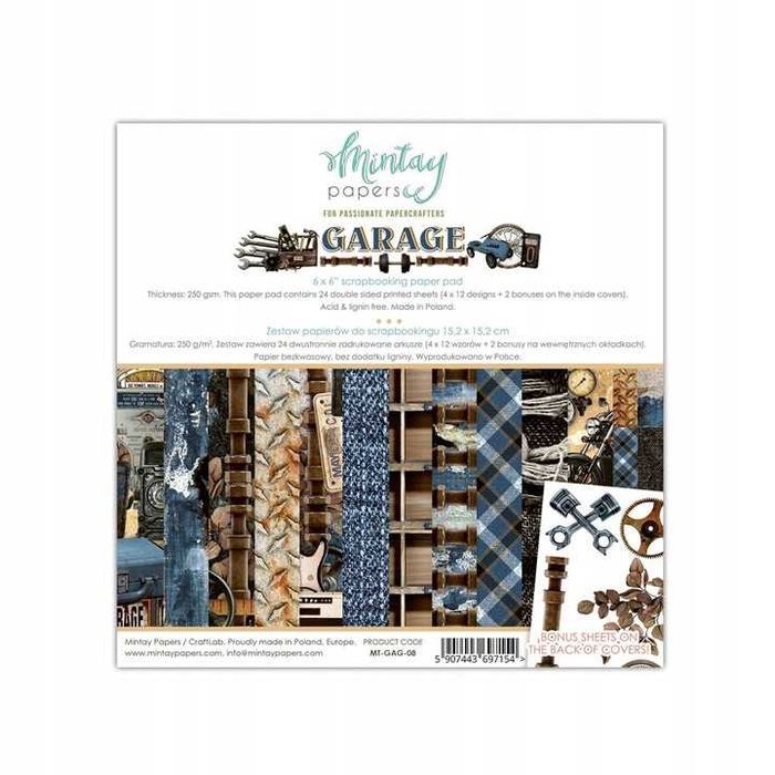 Zestaw papierów do scrapbookingu Mintay 15x15cm - Garage - NOWY