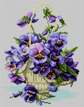Haft krzyżykowy zestaw, kanwa+mulina+igły, 31x24 Bratki