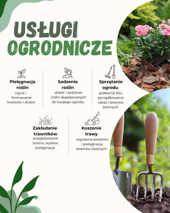 Uslugi ogrodnicze pielęgnacja roslin domowych i ogrodowych , przycinanie krzewów , sadzenie roslin , zakladanie trawnika, koszenie trawnika oraz inne