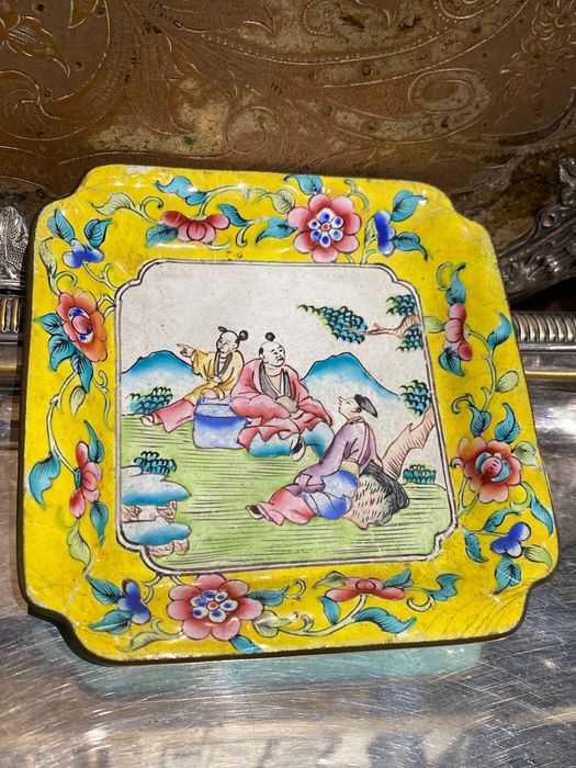 Aneleira Bandeja Esmalte Cantão China séc XIX 10,7 cm