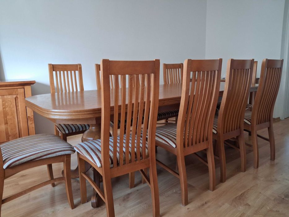 Stół drewniany rozkładany 2,5m/3,5m + 10 krzeseł