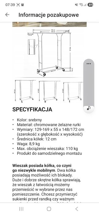 Wieszak stojak na ubrania na kółkach