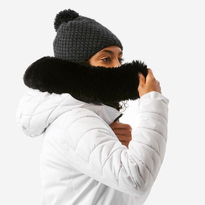 Casaco de ski e snowboard quente meio-comprido Mulher, 100 Branco