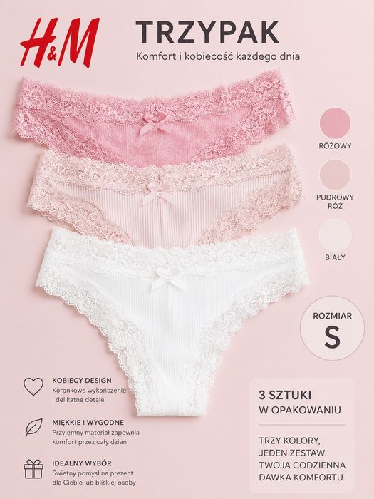 Bielizna Damska H&M Nowa Trzypak