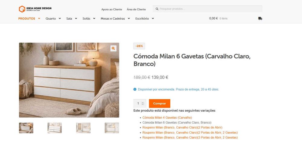 Cómoda 6 Gavetas (Carvalho Claro, Branco)
