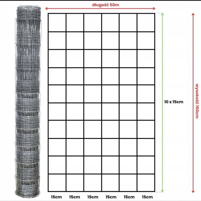 Siatka leśna - 150/11/15 L - rolka 50 m ocynkowana