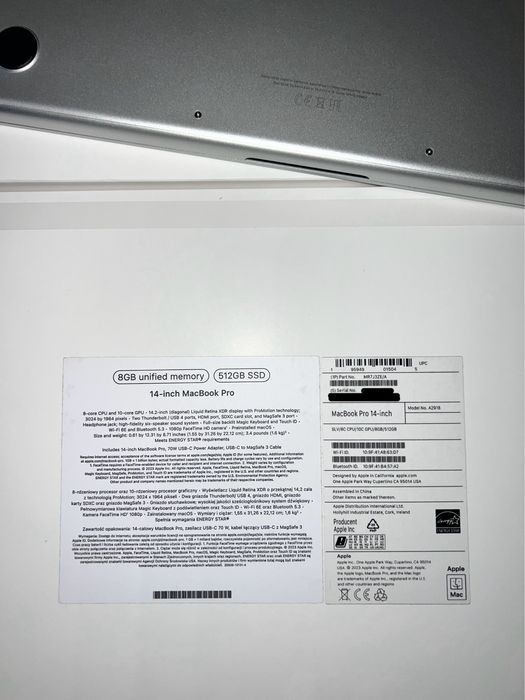 Apple MacBook Pro 14 cali M3 8GB RAM 512GB srebrny Air