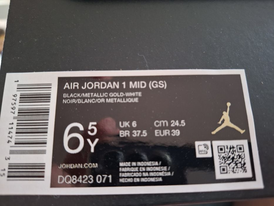 Nowe buty Nike Air Jordan 1 mid black metallic gold white rozm. 39