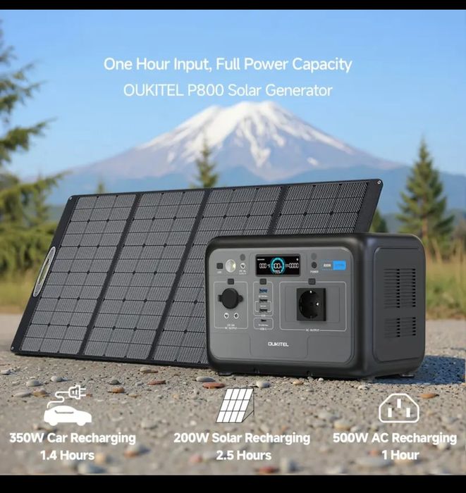 Estação de energia oukitel 800W com painel solar 100W
