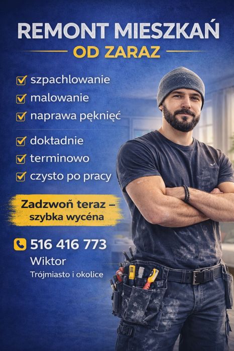 Malowanie,  remont mieszkań, szpachlowanie, inne roboty wykończeniowe.