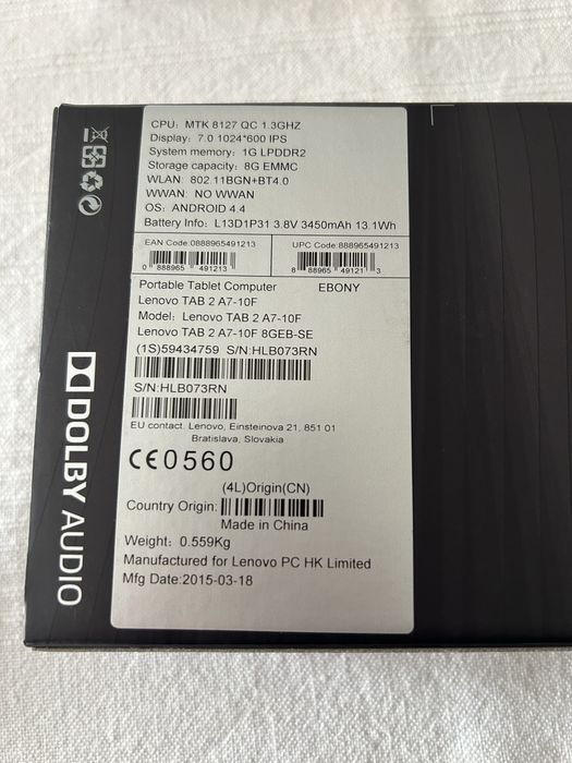 Tablet Lenovo TAB 2 A7 para peças