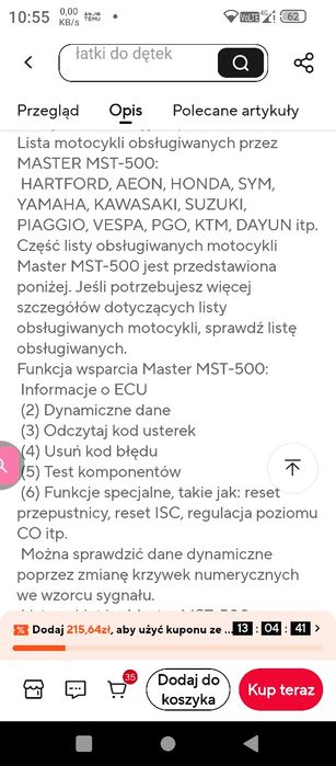 Tester skaner diagnostyczny do motocykli mst 500