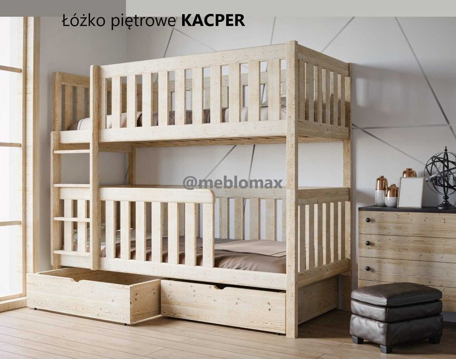 Łóżko piętrowe dla najmłodszych dzieci z barierkami bezpieczne sosnowe