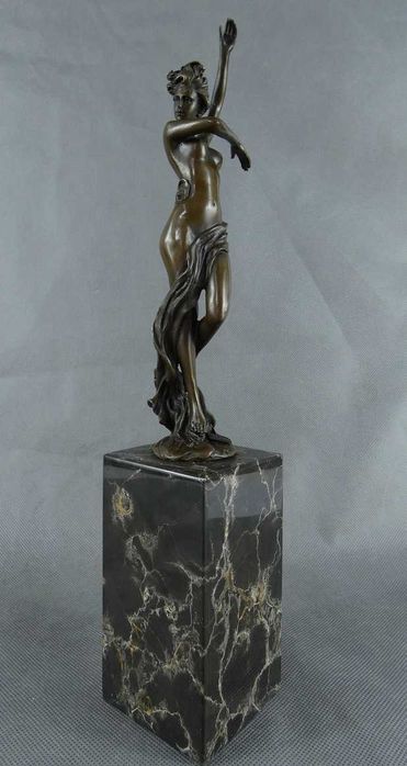 Figura TANCERKA Akt kobieta BRĄZ marmur RZEŹBA sygnowana pieczęć 36 cm