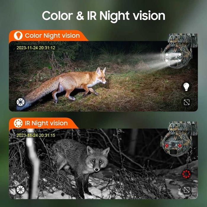 Camara Armadilha Caça C/ Sensor/Painel Solar/Ligação 4G SIM/PTZ 360º