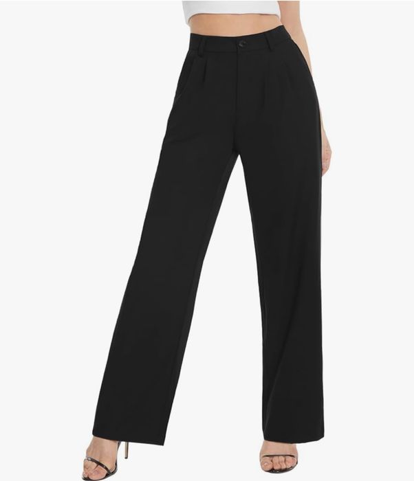 Spodnie Damskie Wysoki Stan Szerokie Nogawki Do Biura i Na Codzień