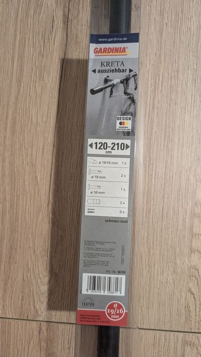 Karnisz rozkładany Gardinia Kreta 120-210 cm, czarny mat