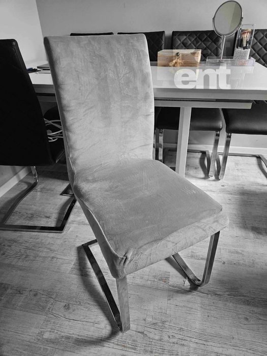 Pokrowce na krzesła miękkie welurowe komplet szare 4 sztuki