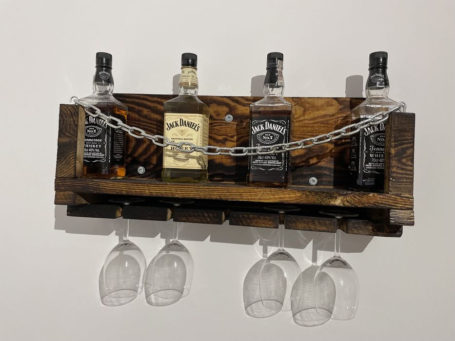 Półka loft barek na alkohol wino kieliszki deska opalana