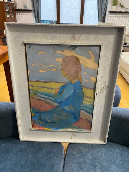 Obraz olejny na płótnie kobieta na łące 45x56 cm