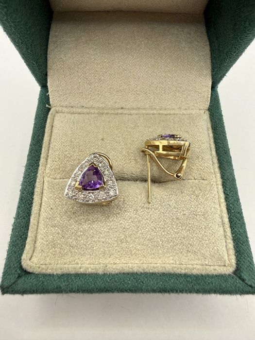 Złote kolczyki z ametystami 0,68ct i diamentami 0,35ct