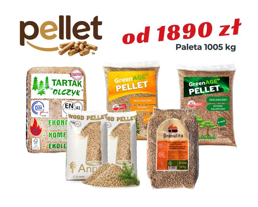 HIT Pellet Dębowy / Pellet Sosnowy / 6mm - Paleta 1005KG - 67 worków x 15KG - Polska Produkcja - Dostawa pod Drzwi