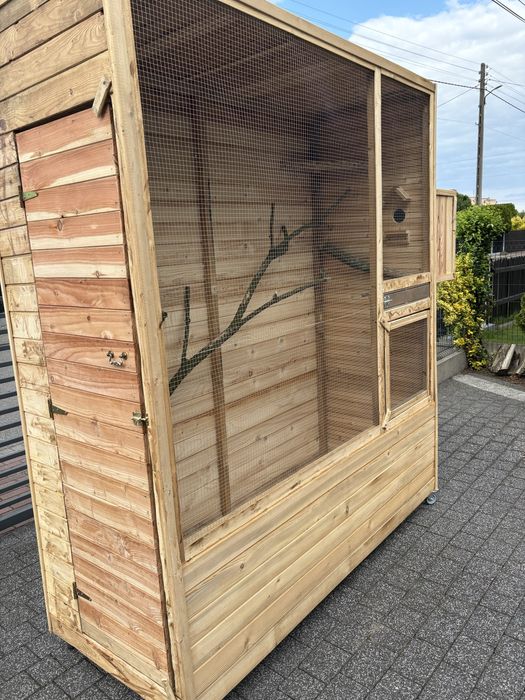 Nowa woliera klatka dla ptaków/papug – solidna, drewniana, na kółkach