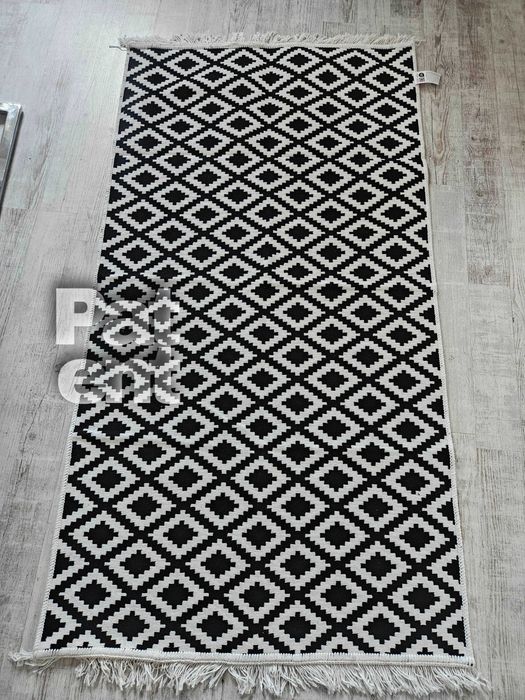 Dywan chodnik 80x150 boho etno wzór romby z frędzlami do salonu