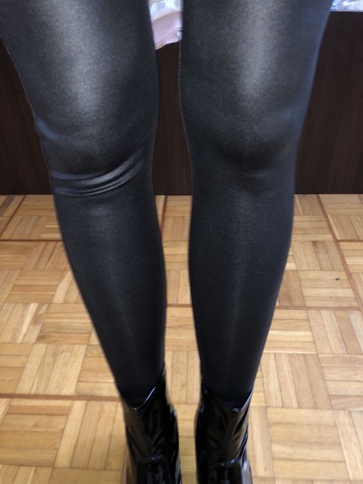 Zara Basic legginsy z połyskiem szeroka guma wysoki stan modelujące S