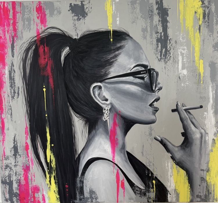 Duży obraz ręcznie malowany 100x90 abstrakcja
