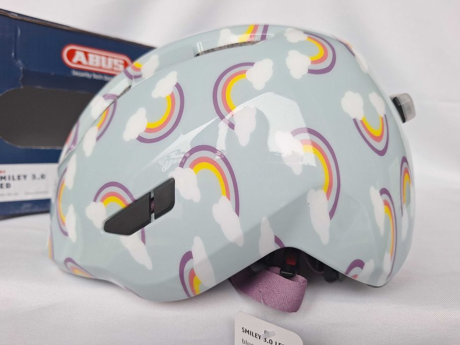 Kask rowerowy dziecięcy Abus Smiley 3.0 LED Blue Rainbow S 45-50cm