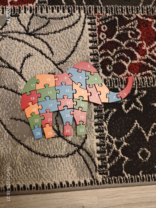 Puzzle drewniane układanka SŁOŃ literki-cyferki