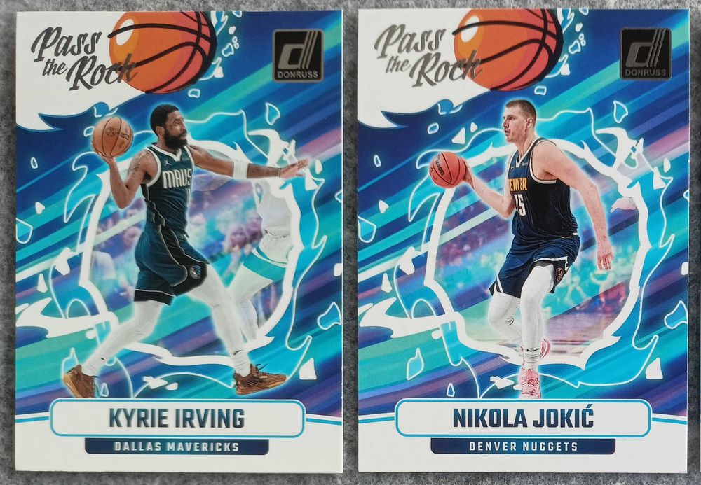 2 karty NBA 2024-25 Donruss Pass the Rock Irving Mavs Jokic Nuggets