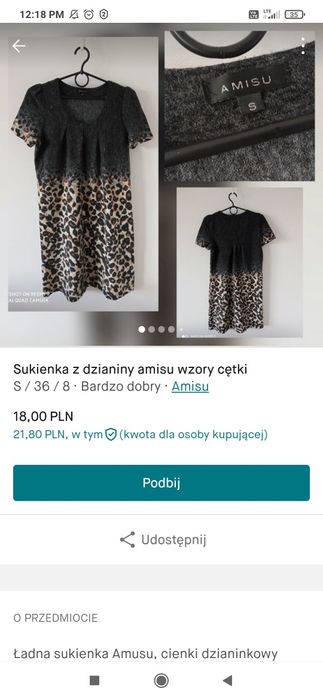 Sukienka amisu cętki wzory ciepla