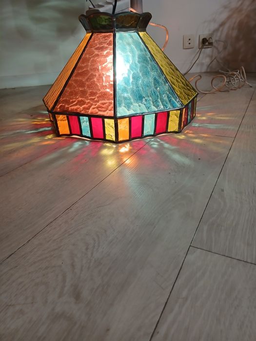 Duńska lampa witrażowa vintage lata 70 szkło katedralne Mid - Century