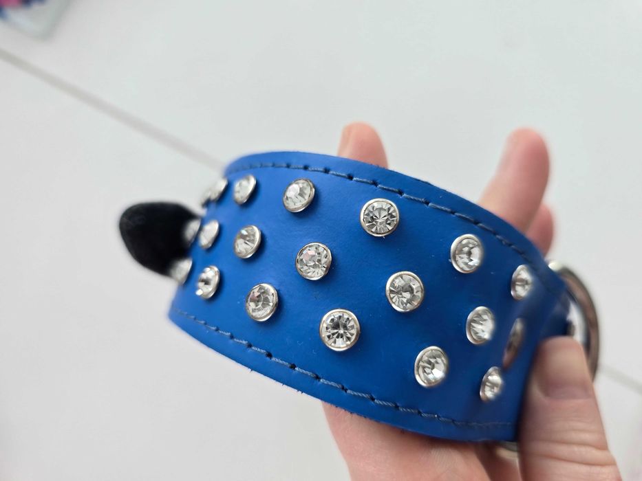 Obroża psa  skóra naturalna Swarovski cyrkonie