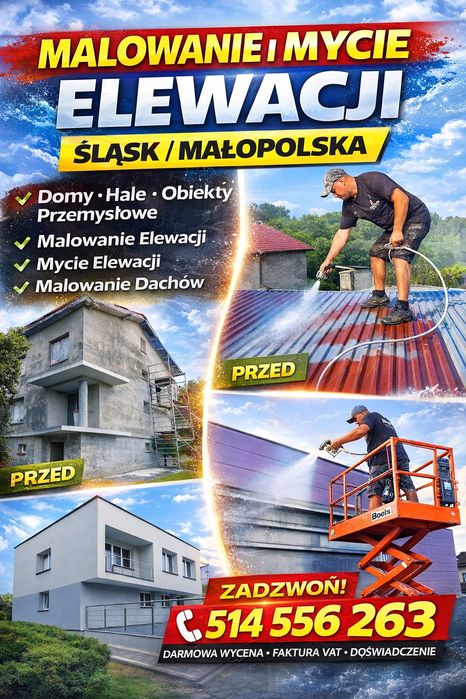 Mycie elewacji , Malowanie Elewacji, fasady papowanie dachów ,remonty