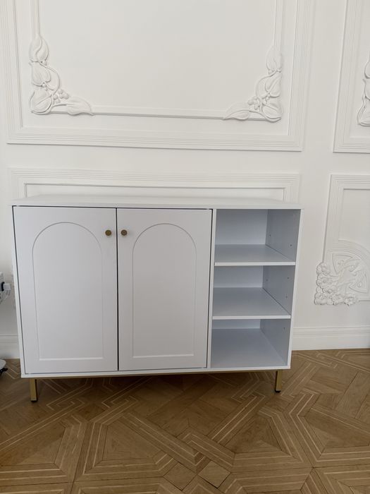 Komoda szafka łazienkowa biała zlote uchwyty regał glamour biala