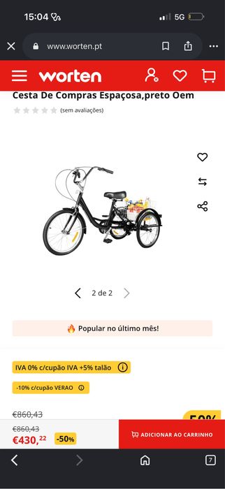 Triciclo Adulto com Cesto Traseiro – Novo