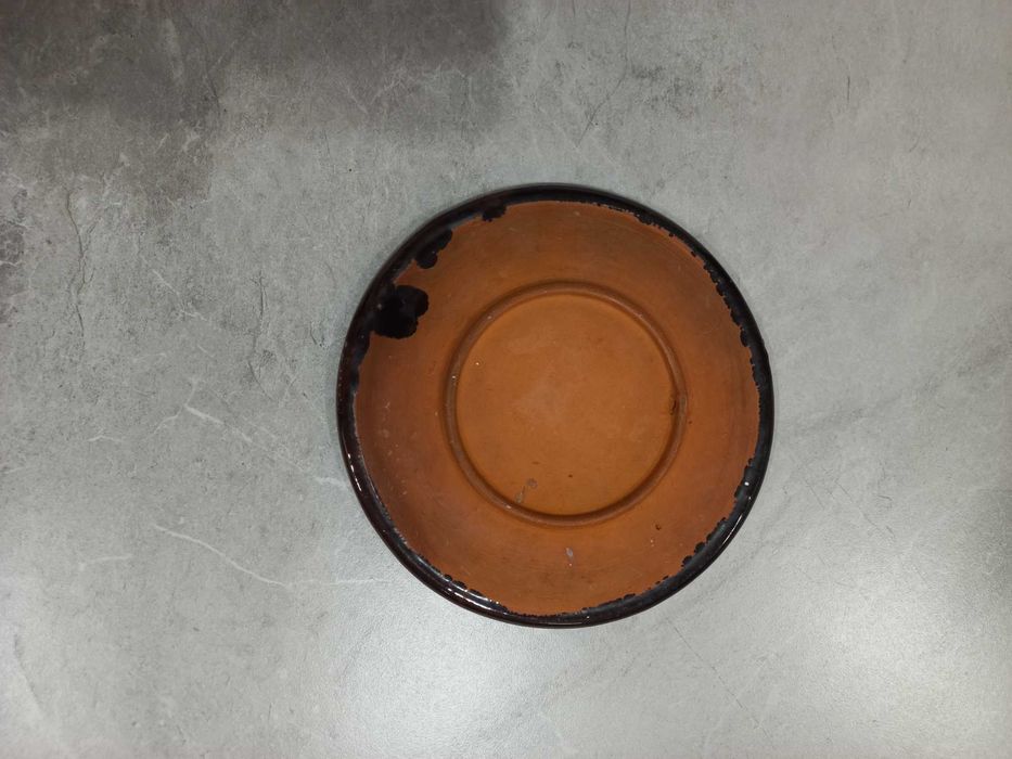 Talerz ścienny, brązowo-zielona abstrakcja, śr. 21 cm, PRL