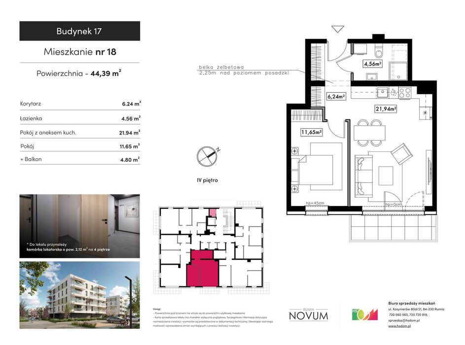 2-pokojowe mieszkanie 44,39 m2 i balkon