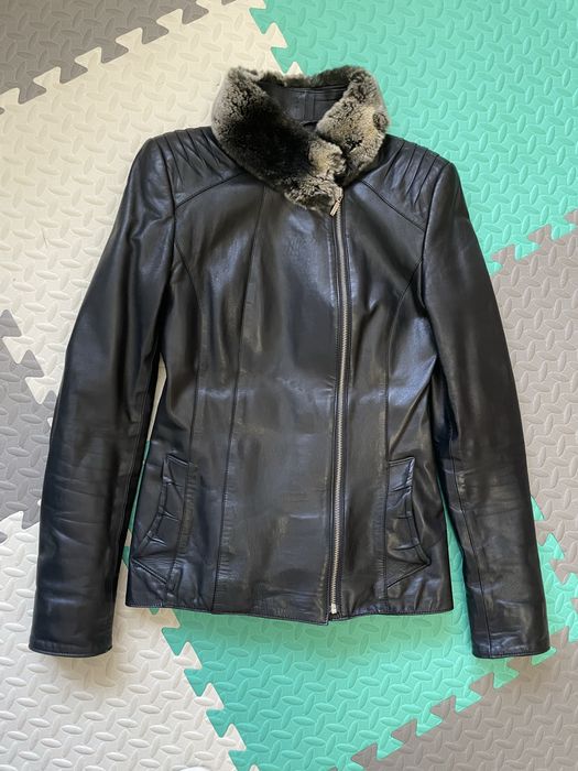 Натур шкірянка хутро комір шиншила дублянка кожан. куртка мех дубленка