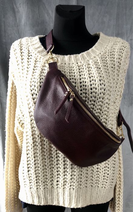 Nerka torebka bordo skóra naturalna Włoska - nowa