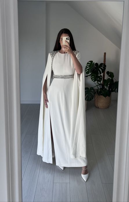 Suknia karen millen maxi pereryna kryształki biala