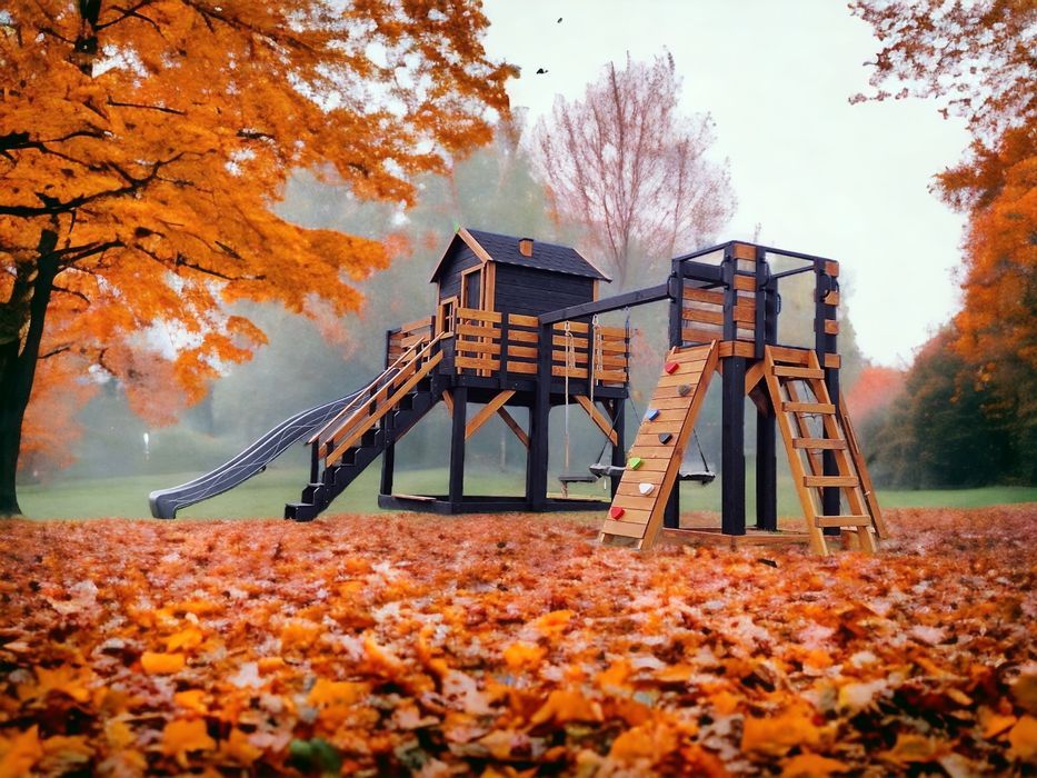Plac zabaw dla dzieci- domek z wieżą i huśtawkami PRODUCENT