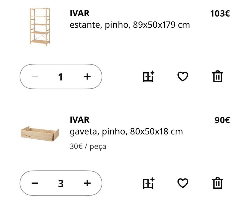 Estante IVAR com gavetas 89x50x179