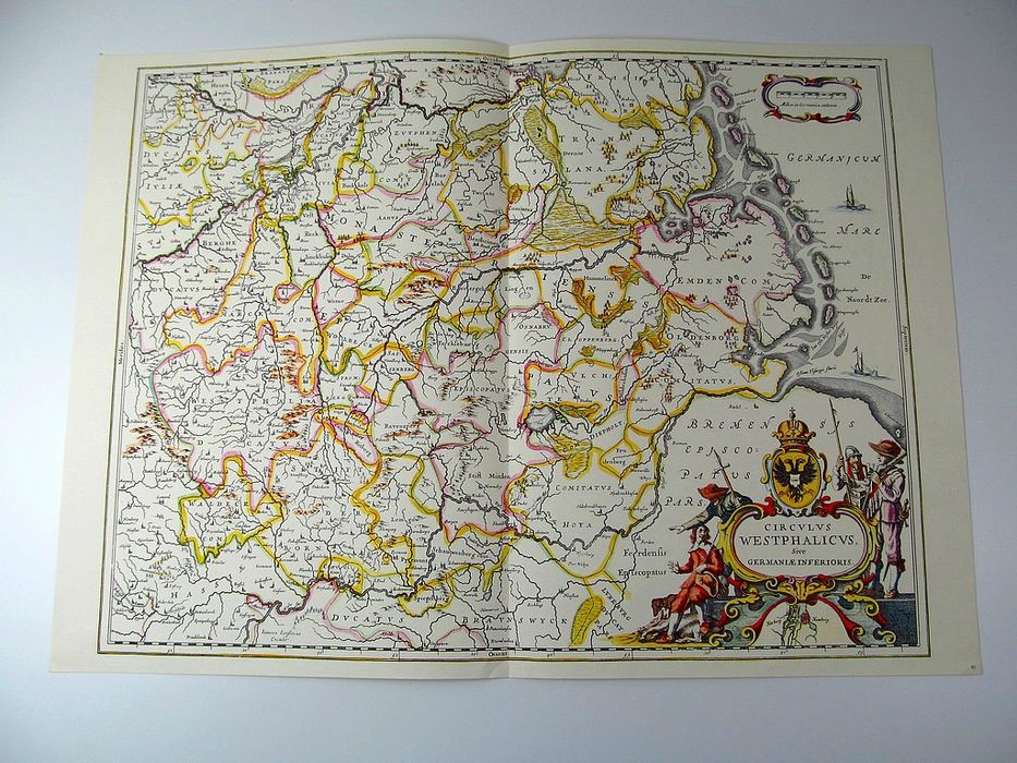 stara duża ozdobna mapa dolna saksonia 60x43