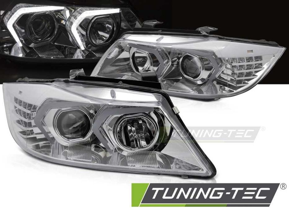Lampy przednie przód BMW E90 E91 05-11 RINGI LED U-BAR NEON BLACK NOWE
