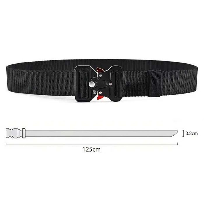 Pasek Spinany do Spodni - Męski Materiałowy - Czarny z Czerwonym 125cm